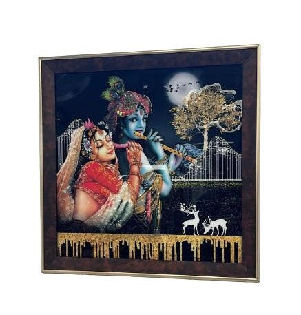 Beautiful Wooden Fiber Acrylic Wall Piece of Radha Krishna # 1 - 13.50 x 13.50"