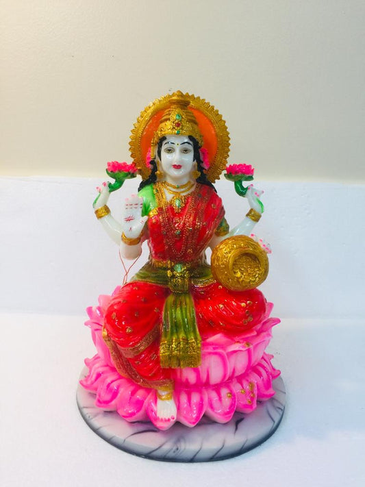 Beautiful & Colorful Fiber Statue of Hindu Goddess Maa Lakshmi - 13.5"