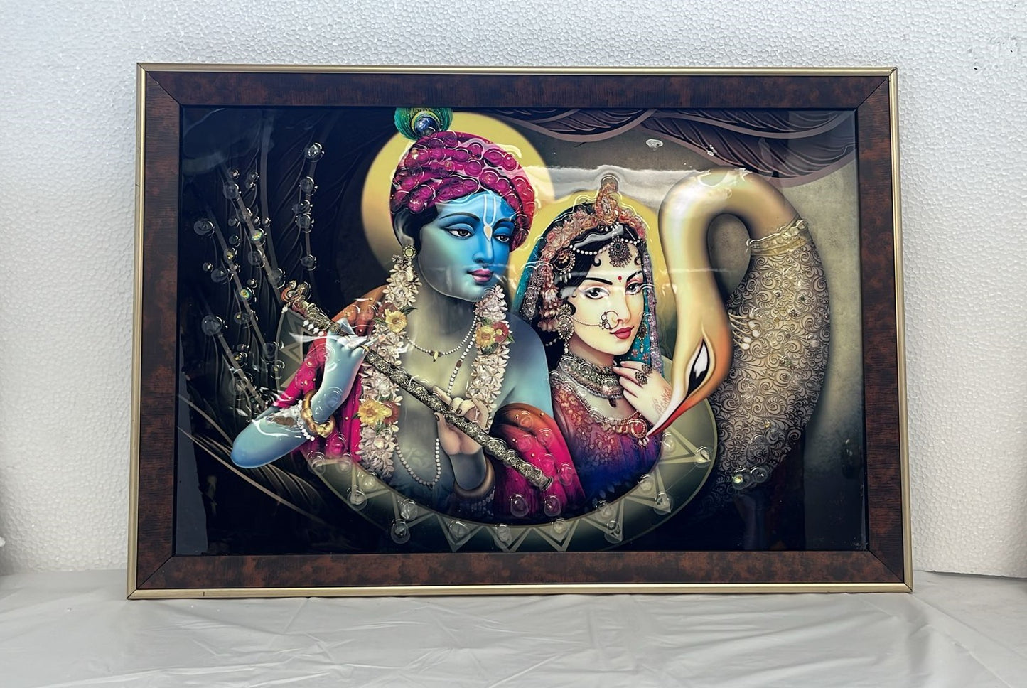 Beautiful Wooden Fiber Acrylic Wall Piece of Radha Krishna # 2 - 19.50 x 13.50"