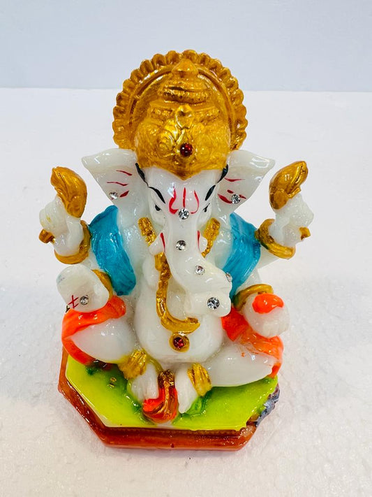 Beautiful & Colorful Fiber Very Small Ganesh Statue - 3.5" # 8