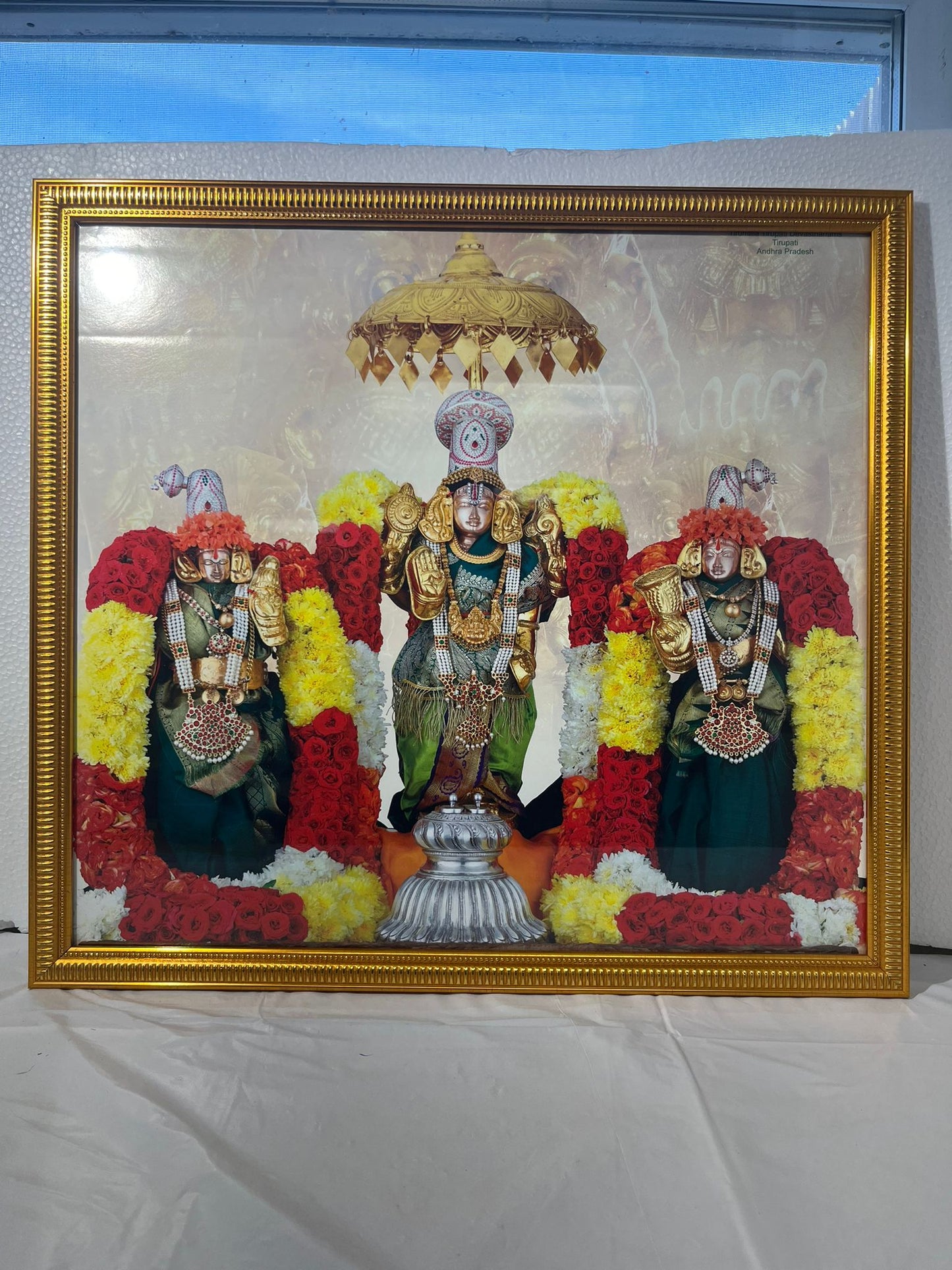 Golden Glass Framed Picture of Sri Venkateshwara Swamy # 3 - 18.30 x 16"