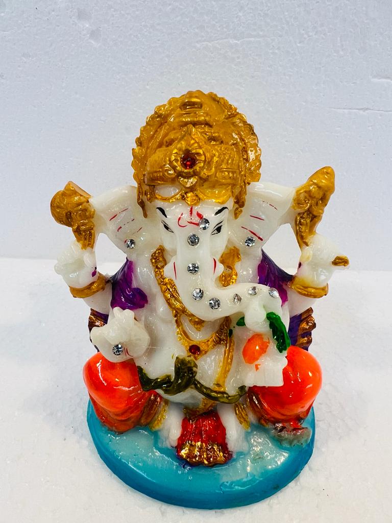Beautiful & Colorful Fiber Very Small Ganesh Statue - 3.5" # 9