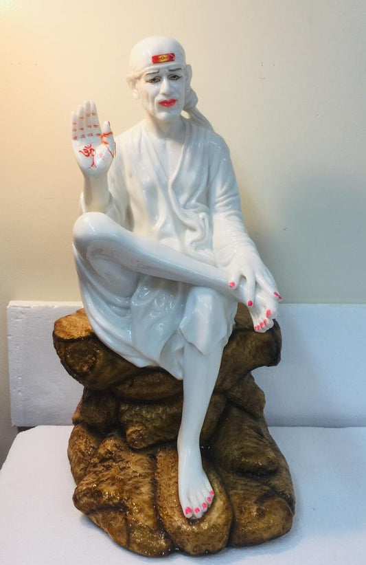 Beautiful & Colorful Statue of Sai Baba Sitting on Rock- 22.25"