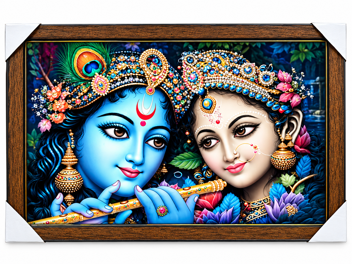 Radha Krishna Divine Love Crystal Resin Frame – 14" x 20"