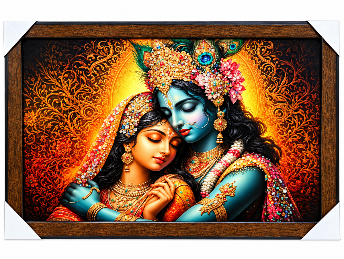 Radha Krishna Divine Love Resin Frame with Crystal Embellishments 14 x 20"