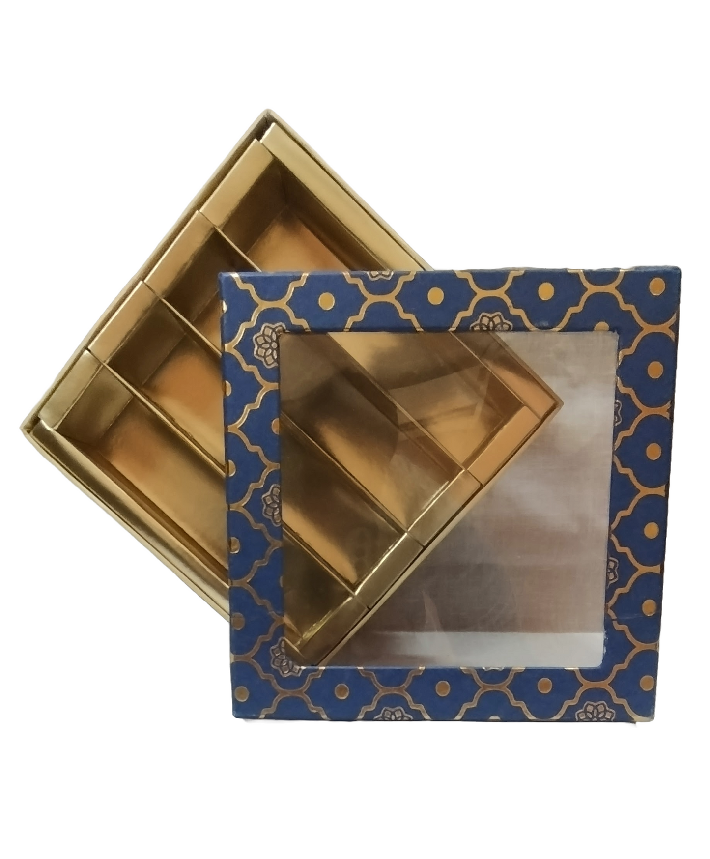 Blue Golden Design Square Empty Sweet Boxes- 500 Gm