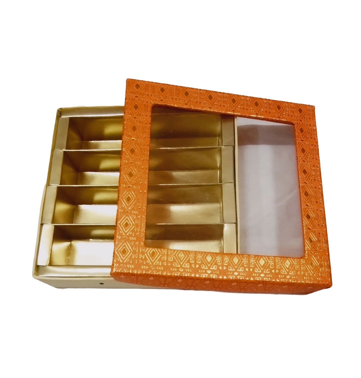 Orange Golden Design Square Empty Sweet Boxes- 500 Gm