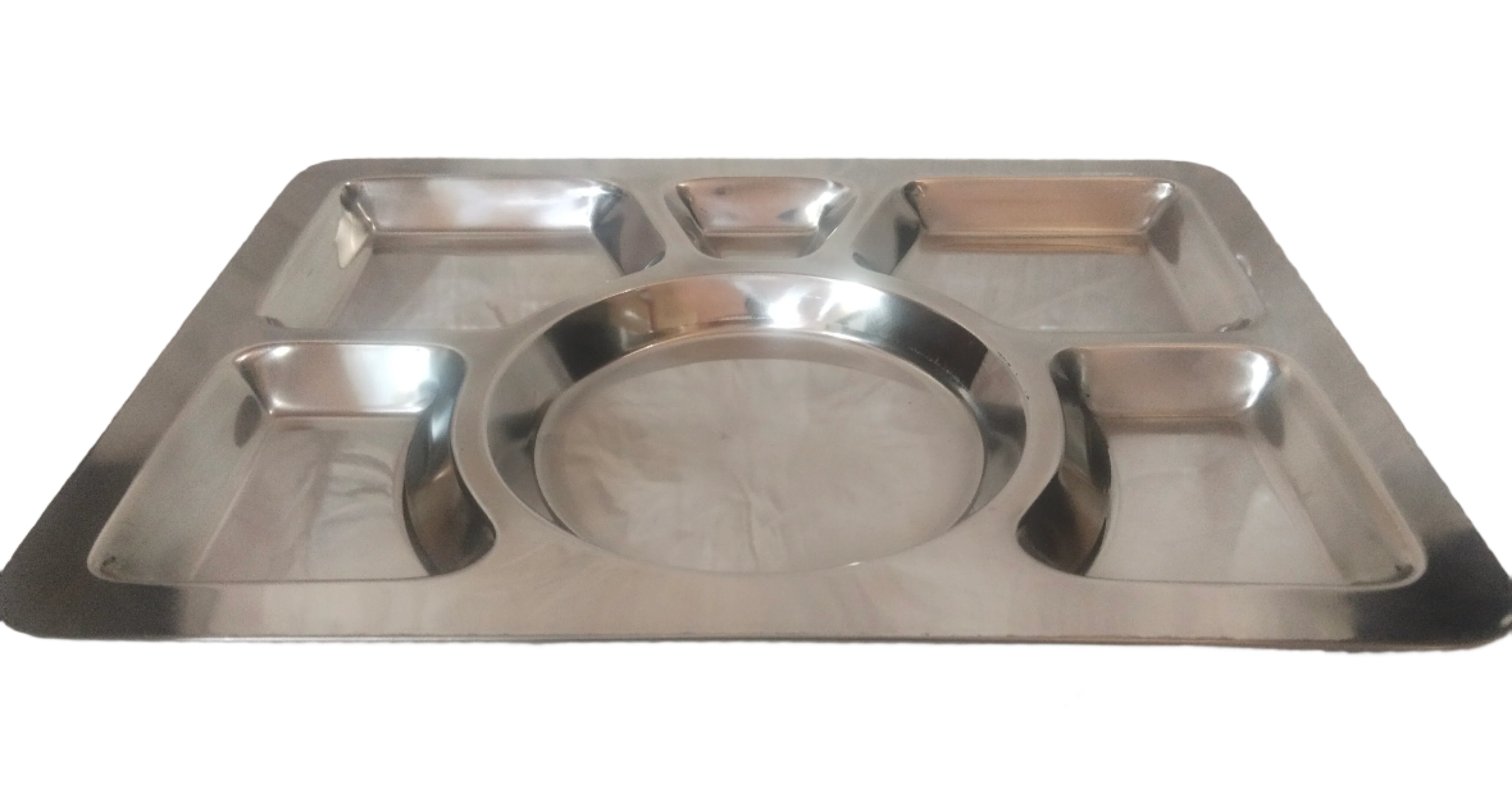 Rectangle Roti STAINLESS STEEL RECTANGAL ROTI THALI WITH 6 COMPARTMENT (6 compartment ...