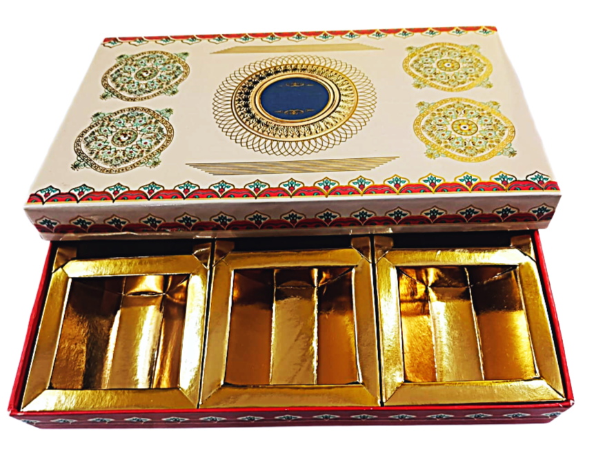 Empty Dry Fruit Boxes in Square Shape - 6 Compartment (cream)