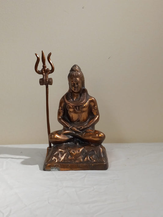 Artistic Black Metal Statue of Shankarji in Meditation Pose w/ Trishul 10"