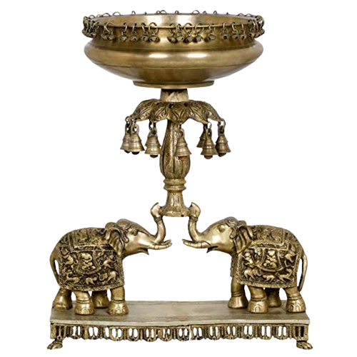 Traditional Design Brass Elephant Urli/Bowl with Bells