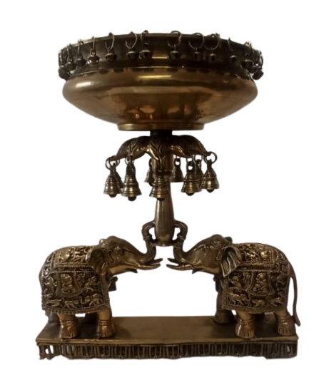 Traditional Design Brass Elephant Urli/Bowl with Bells