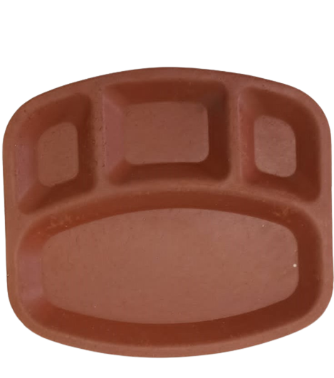 Natural Brown Earthen Clay Servewear Thali W/ 4 Compartment