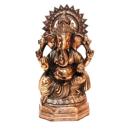 Artistic Carved Black Metal Ganesha Statue Sitting - 28"