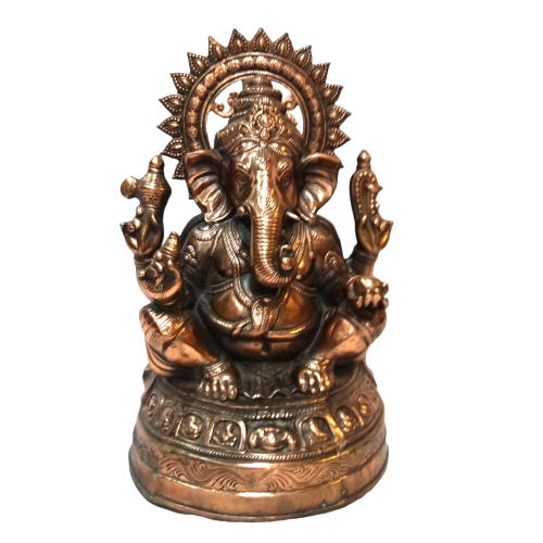 Artistic Carved Black Metal Ganesha Statue Sitting - 27"