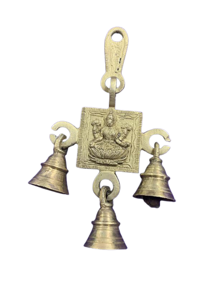 Brass Made Antique Wall Hanging Decor of Lakshmi's With Bells