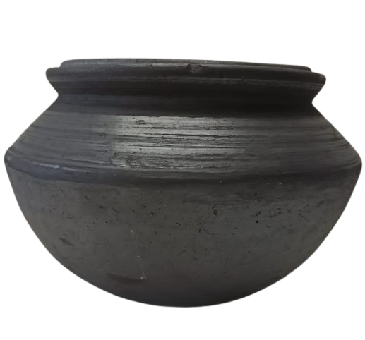 Natural Black Earthen Clay Cooking Handi /Pot W/Lid - 6"