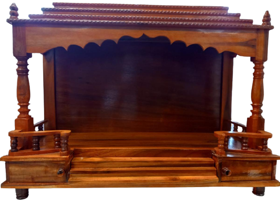 Wooden Pooja Mandir Open Style W/Steps - 24 & 36" Wide
