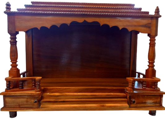 Wooden Pooja Mandir Open Style W/Steps - 24 & 36" Wide