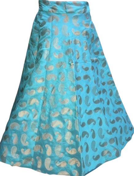 Beautiful Light Blue Gold Brocade Silk Lehnga (Skirt) # 2