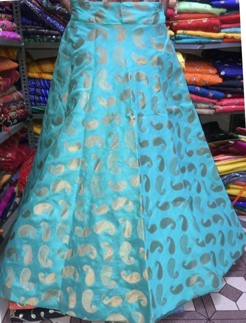 Beautiful Light Blue Gold Brocade Silk Lehnga (Skirt) # 2