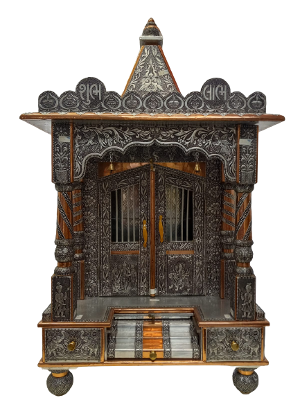 Aluminum Copper Oxidized Plated Temple Bells on Top w/Doors 21.5 x 16 x 39"