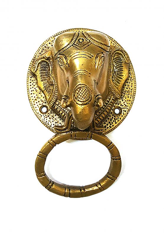 Brass Golden Ganesh Carving Door Knocker