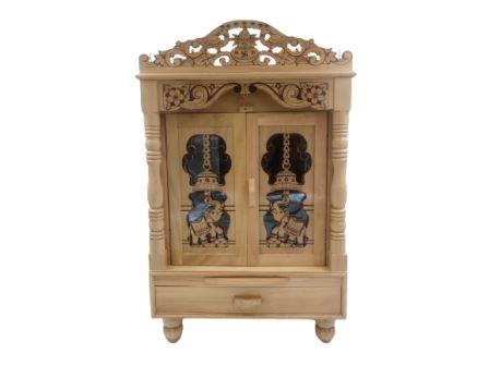 Traditional Carving  Sevan Wooden Temple With Doors - 26" Height