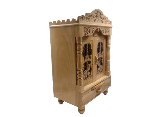 Traditional Carving  Sevan Wooden Temple With Doors - 26" Height