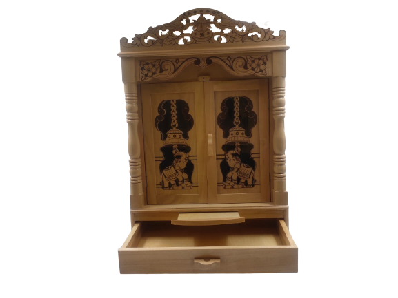 Traditional Carving  Sevan Wooden Temple With Doors - 26" Height