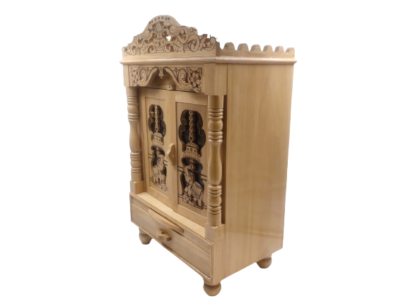 Traditional Carving  Sevan Wooden Temple With Doors - 26" Height