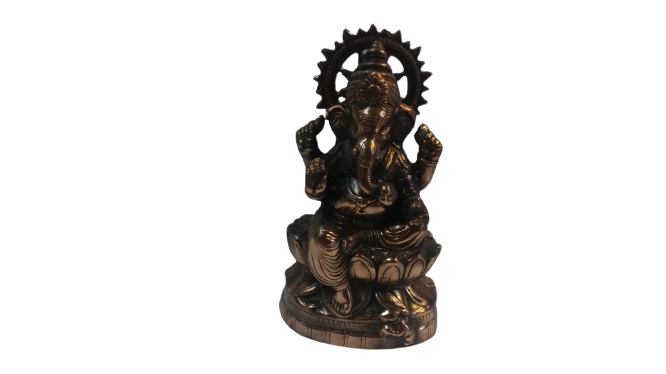 Artistic Carved Black Metal Ganesha Statue - 13"