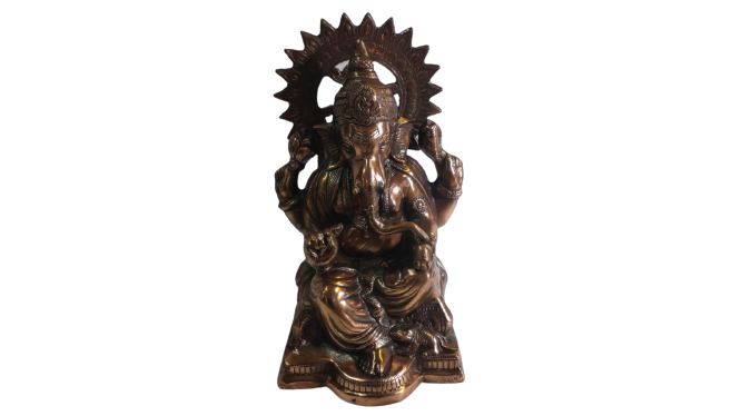 Artistic Carved Black Metal Ganesha Statue - 19"