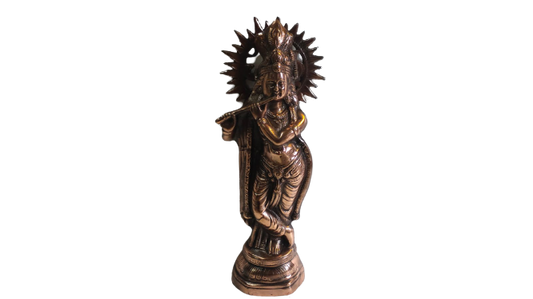 Artistic Black Metal Statue of Lord Krishna in his signature Pose 21"