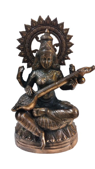 Artistic Black Metal Large Statue of Goddess Saraswati Maa 27.50"