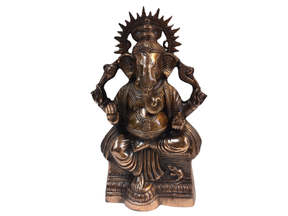 Artistic Carved Black Metal Beautiful Ganesha Statue - 21" Tall