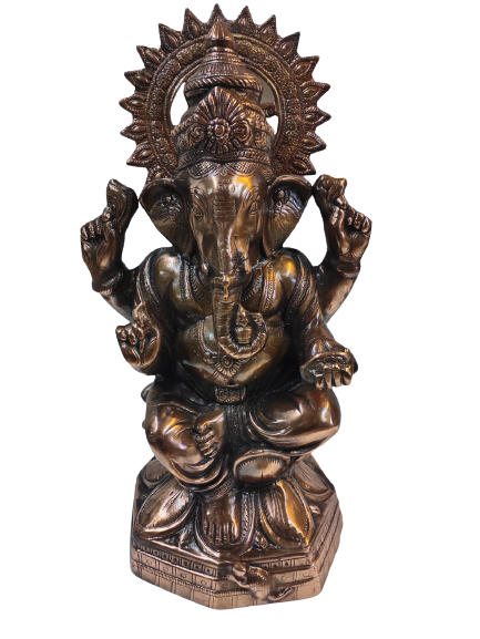 Artistic Carved Black Metal Ganesha Statue - 25"