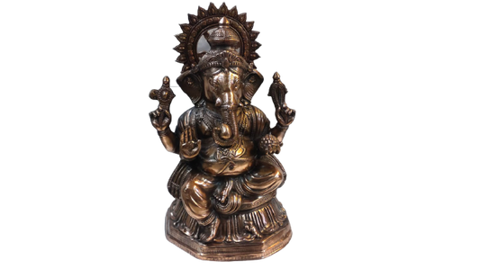 Artistic Carved Big Black Metal Ganesha Statue - 32"