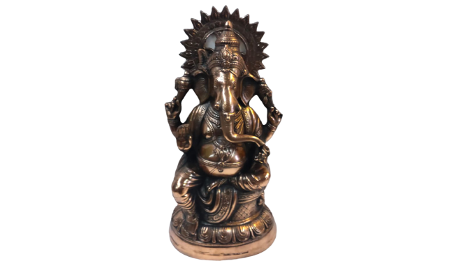 Artistic Carved Black Metal Ganesha Statue - 24 Inch