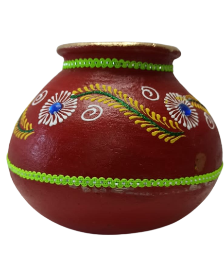 Natural Brown Earthen Clay Dahi Handi for Janmashtami