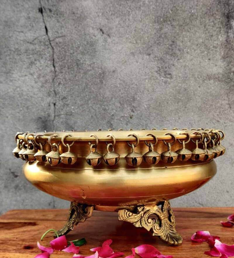 Traditional Design Brass Urli Bowl w/ Gungru