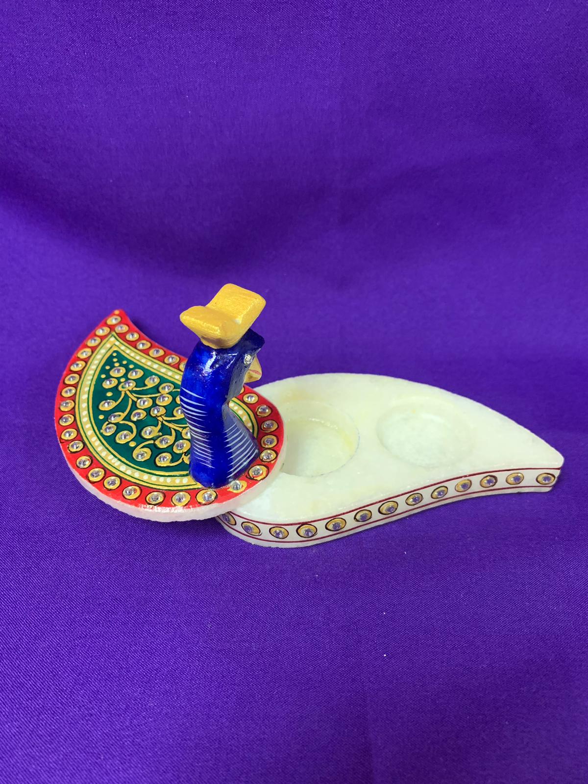 Marble Peacock Shape Chopra / Kumkum Holder