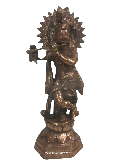 Artistic Black Metal Large Statue of Lord Krishna in his signature Pose 26.75"