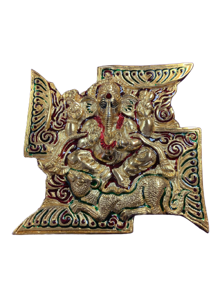 Brass Made Antique Wall Hanging Decor of Ganeshji on Swastik