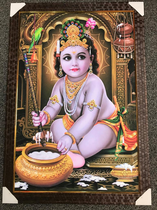 Sparkle Canvas Print Frame Picture of Bal Krishna # 5 - 20 x 30"