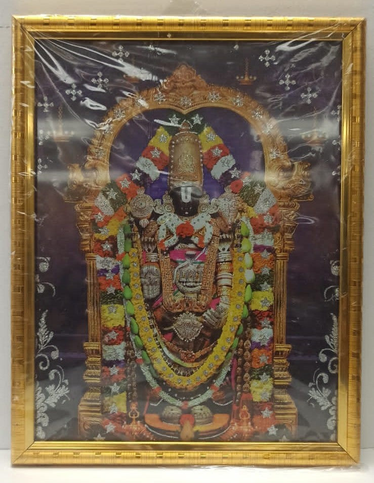 Golden Glass Photo Framed Picture of Tirupati Balaji # 1 - 9 x 12"
