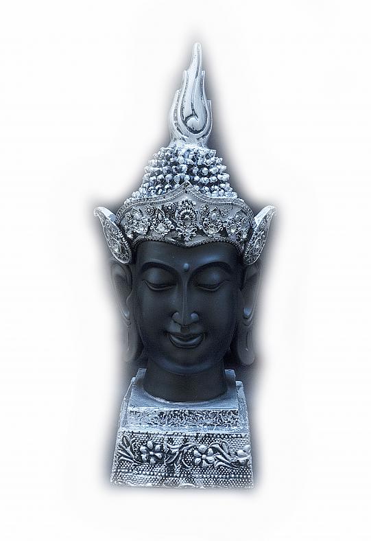 Thai Buddha Head Statue with Pointed Ushnisha 15"