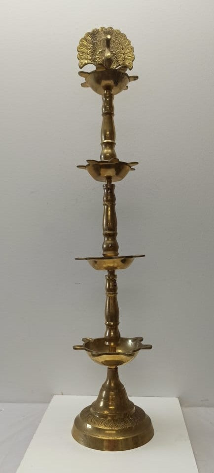 Brass Tradtitional Diya Stand/Lmap With Peacock - 36" Height