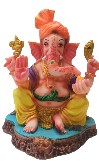 Beautiful & Colorful Pagdi Ganesh Statue - 8.5"