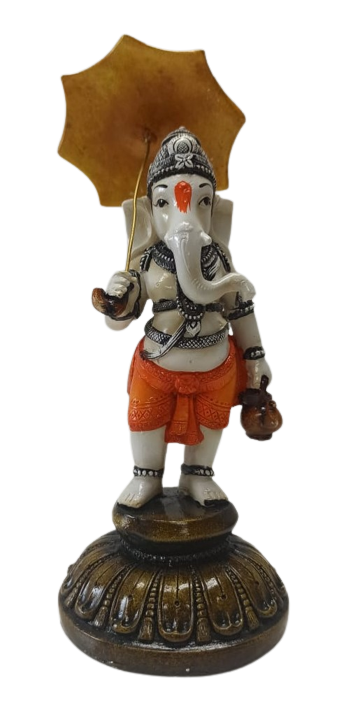 Beautiful & Colorful Lord Ganesh Statue Carrying Umbrella - 8.75"